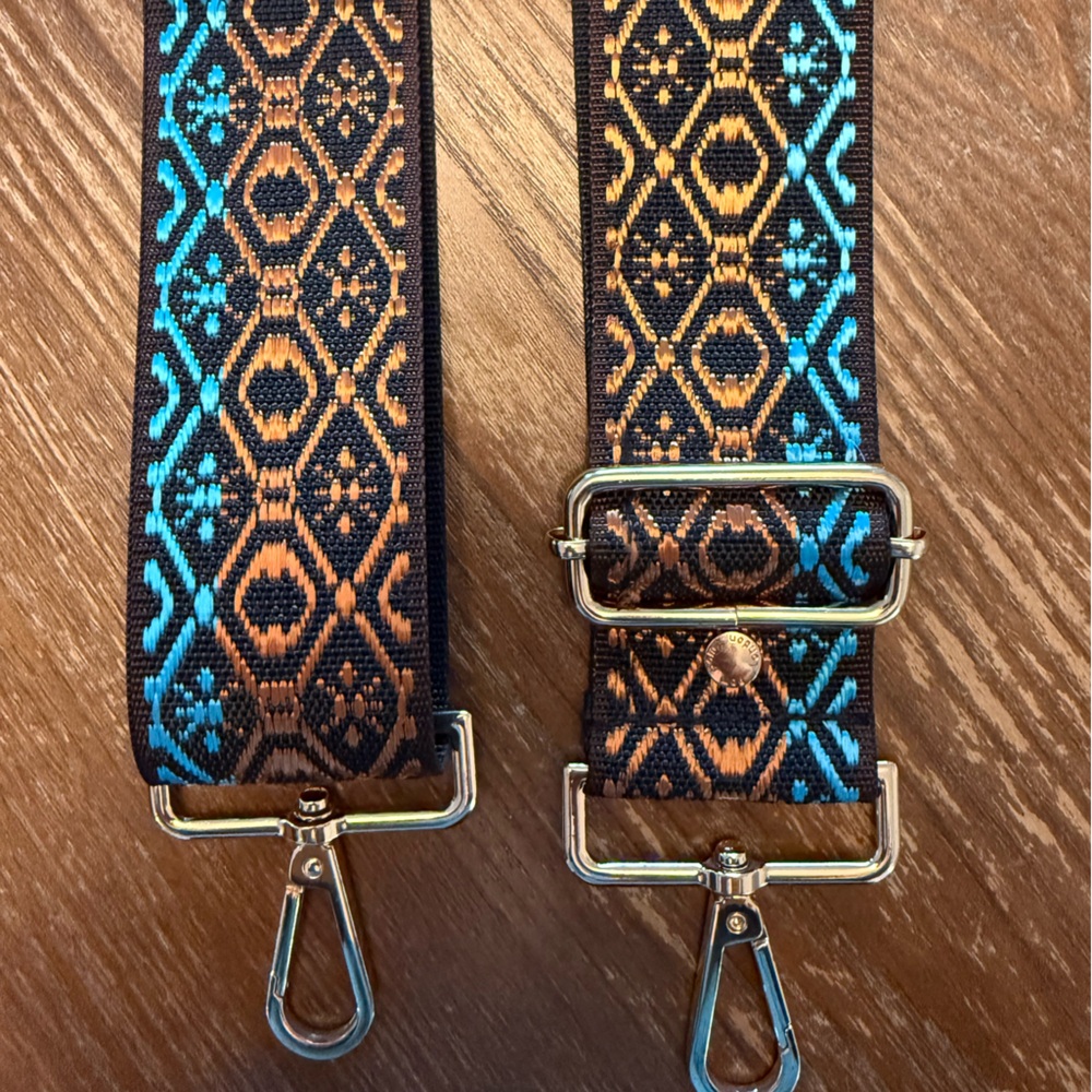 Pom Pom London Blue and Copper Patterned Bag Strap